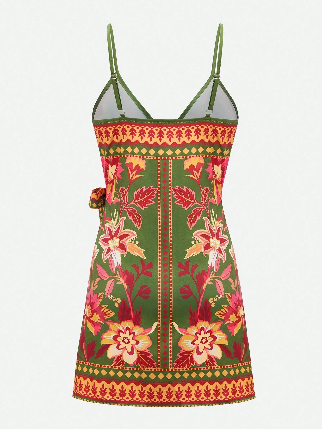 Swim Oasis Women's Dark Green Summer Boho Holiday Vacation Dress,South American Floral Retro Print Spaghetti Strap Wrap Romper,Caribbean African Juneteenth