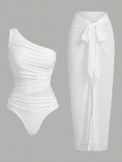 Swim Oasis Women's Solid Color One-Piece Swimsuit Cover-Up Skirt For Beach/Resort