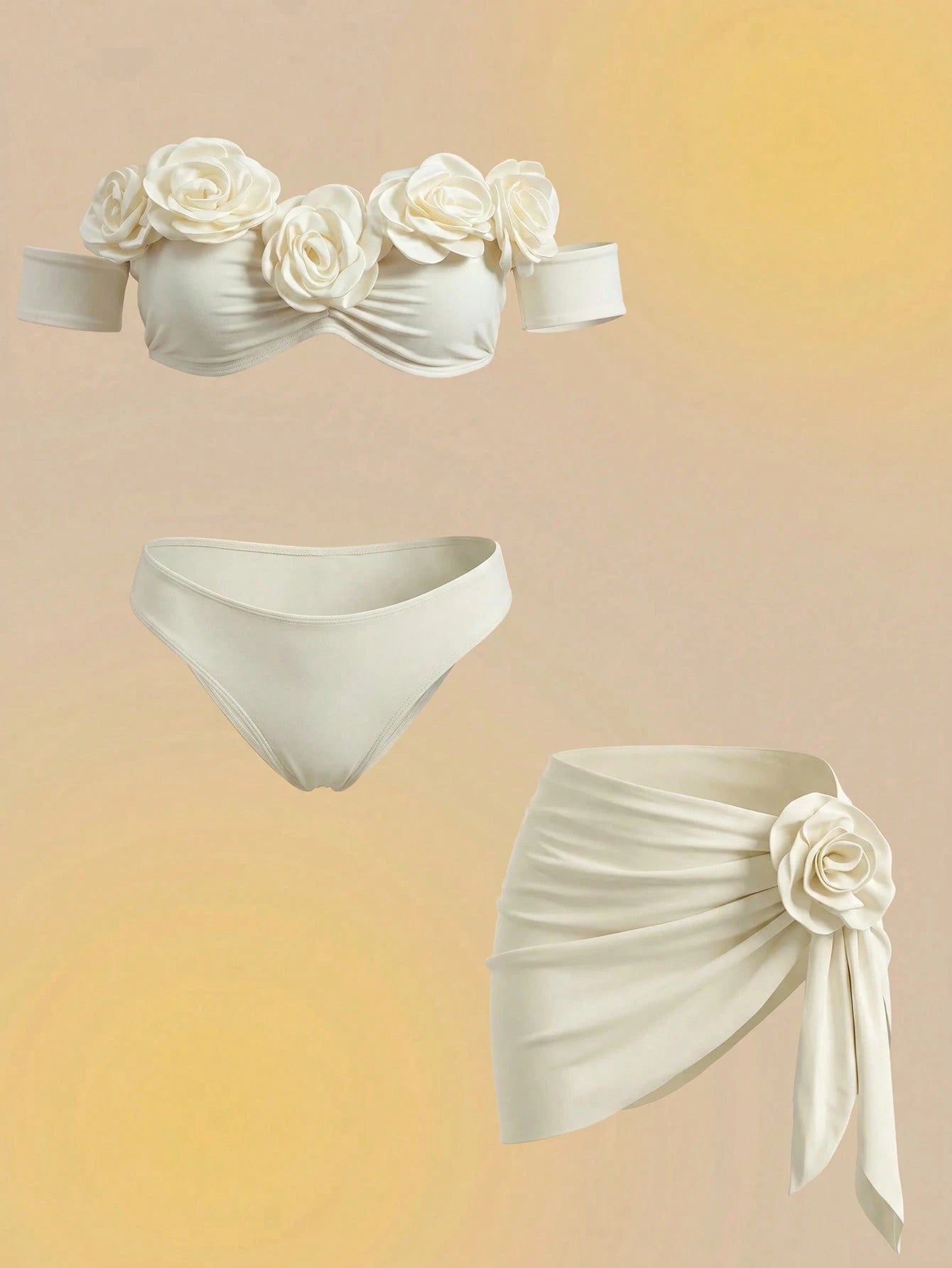 Swim Oasis Women's Summer Beach 3D Floral Decor Sexy Bikini & Triangle Bottom Two-Piece Swimsuit Set With Skirt