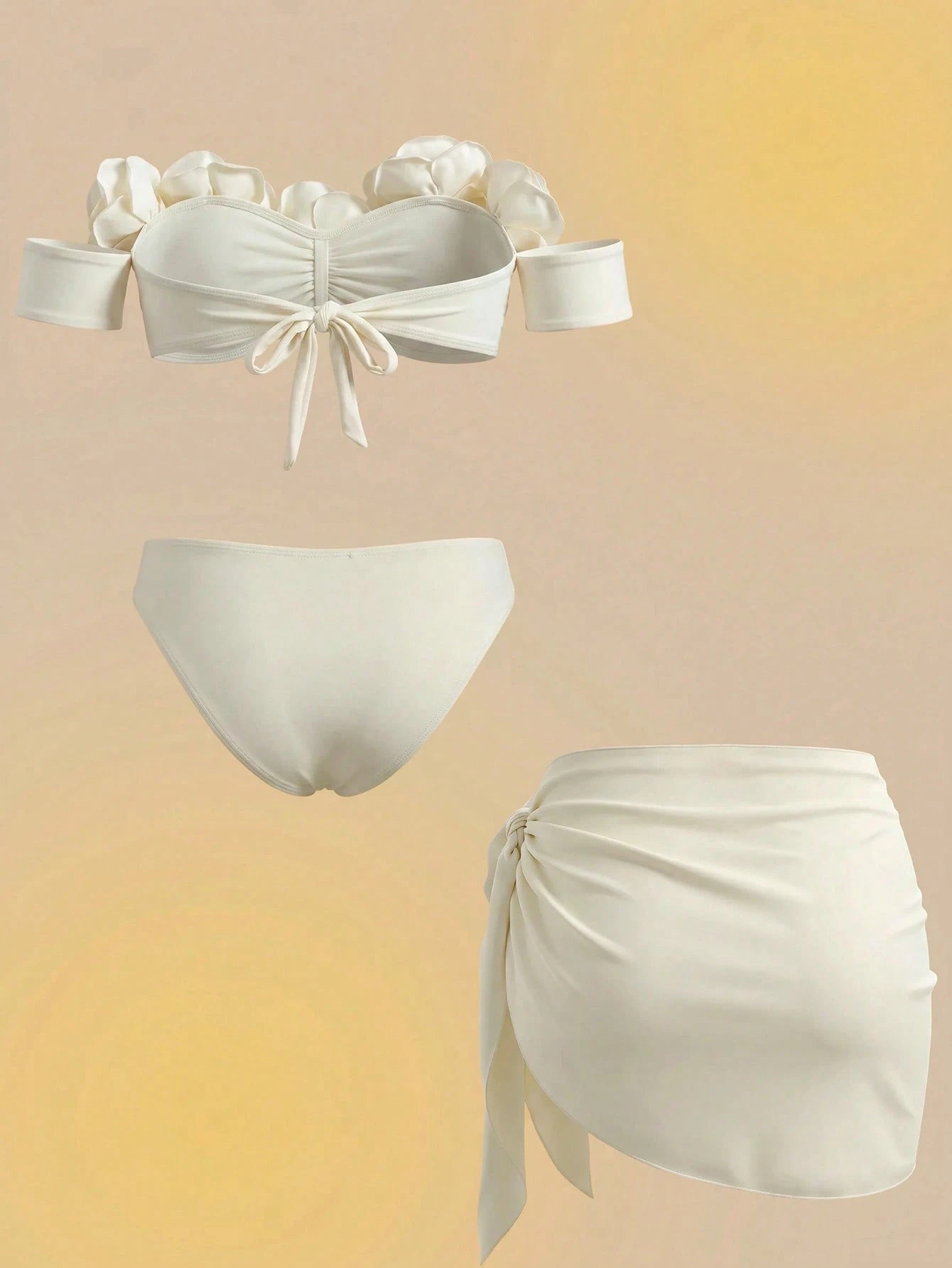 Swim Oasis Women's Summer Beach 3D Floral Decor Sexy Bikini & Triangle Bottom Two-Piece Swimsuit Set With Skirt