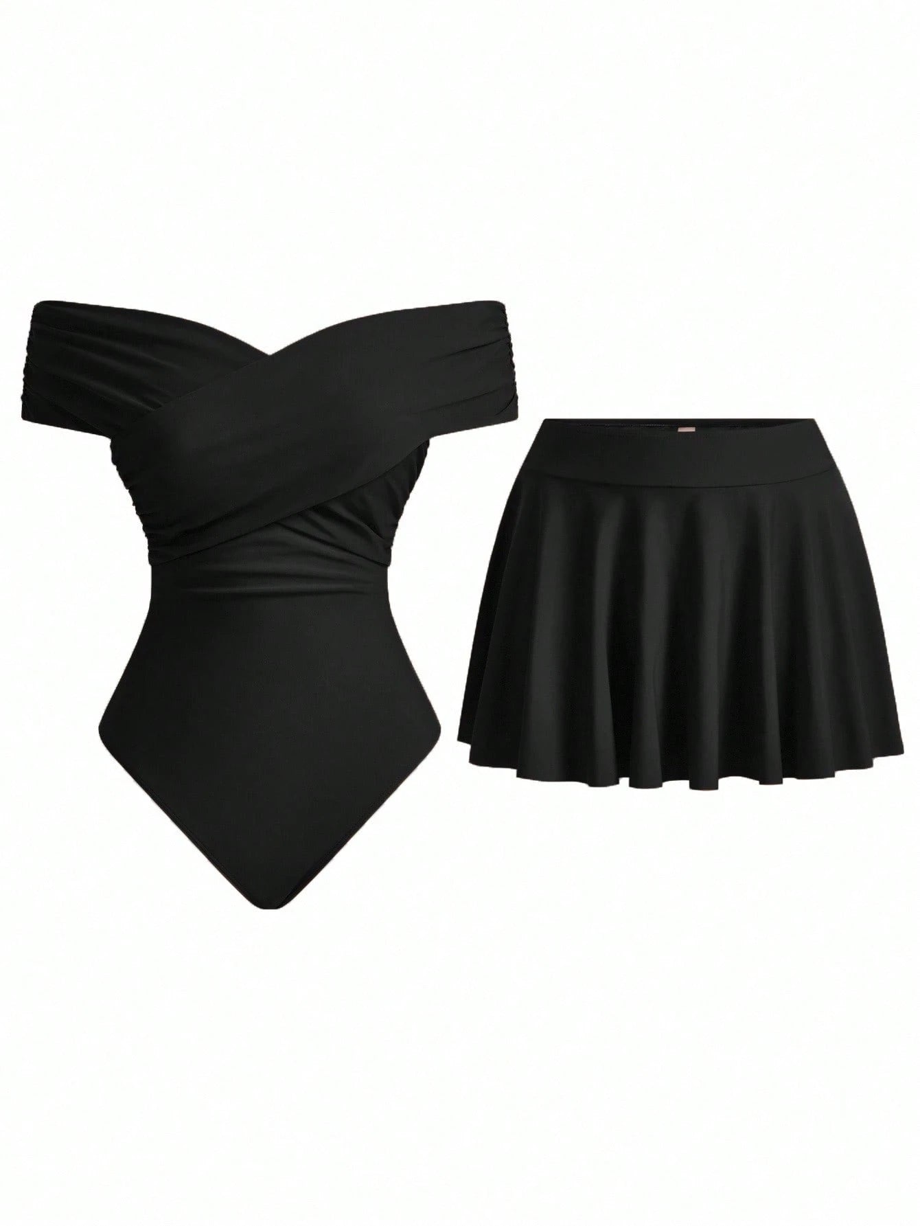 Swim Oasis Women's Summer Vacation Cute Criss-Cross Off-Shoulder Matching Skirt Set