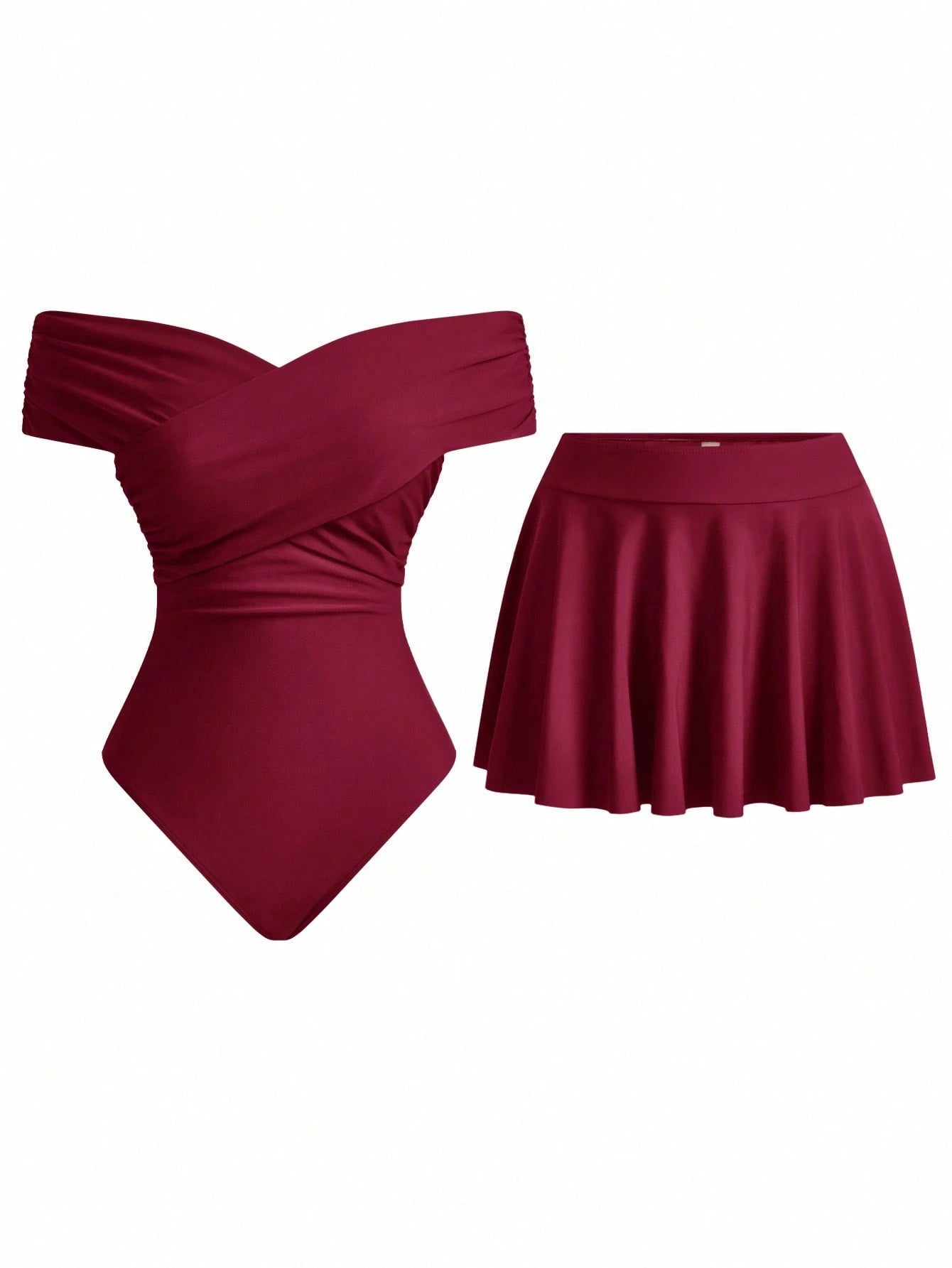 Swim Oasis Women's Summer Vacation Cute Criss-Cross Off-Shoulder Matching Skirt Set