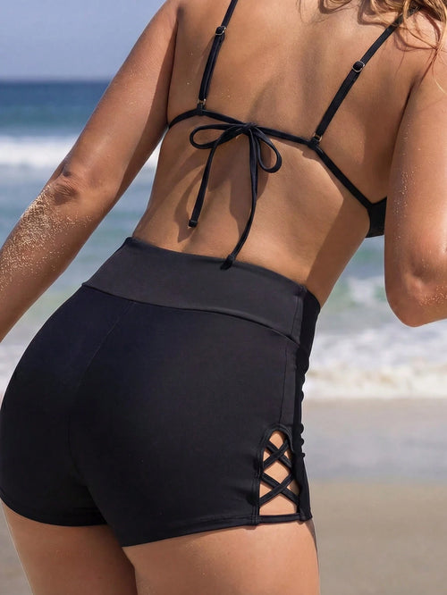 Swim SPRTY Summer Beach Women's Crisscross Hollow Out Bottom Swimwear