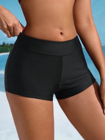 Swim SPRTY Women's Solid Color Right Angle Swimwear Bikini Bottom Shorts For Swimming Pool, Summer Beach