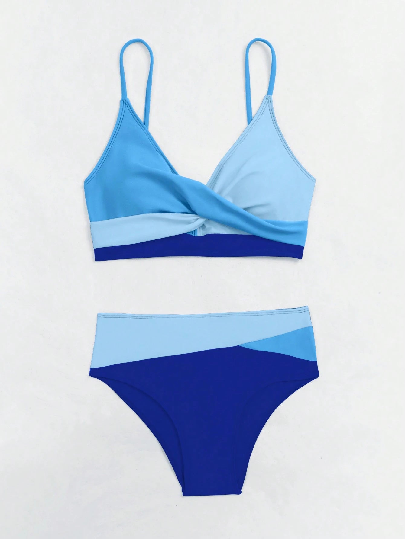 Swim Summer Beach Color Block Twist Front Bikini Set