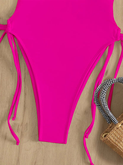 Swim Summer Beach Drawstring Plunging One Piece Swimsuit
