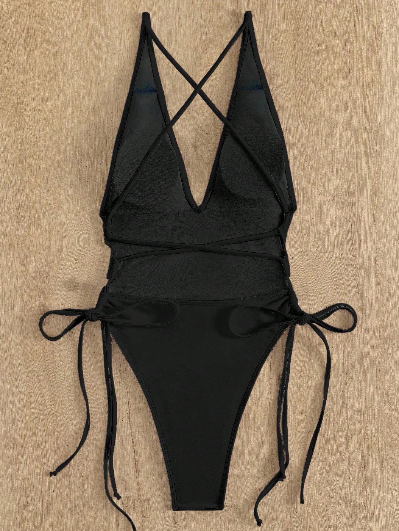 Swim Summer Beach Drawstring Plunging One Piece Swimsuit