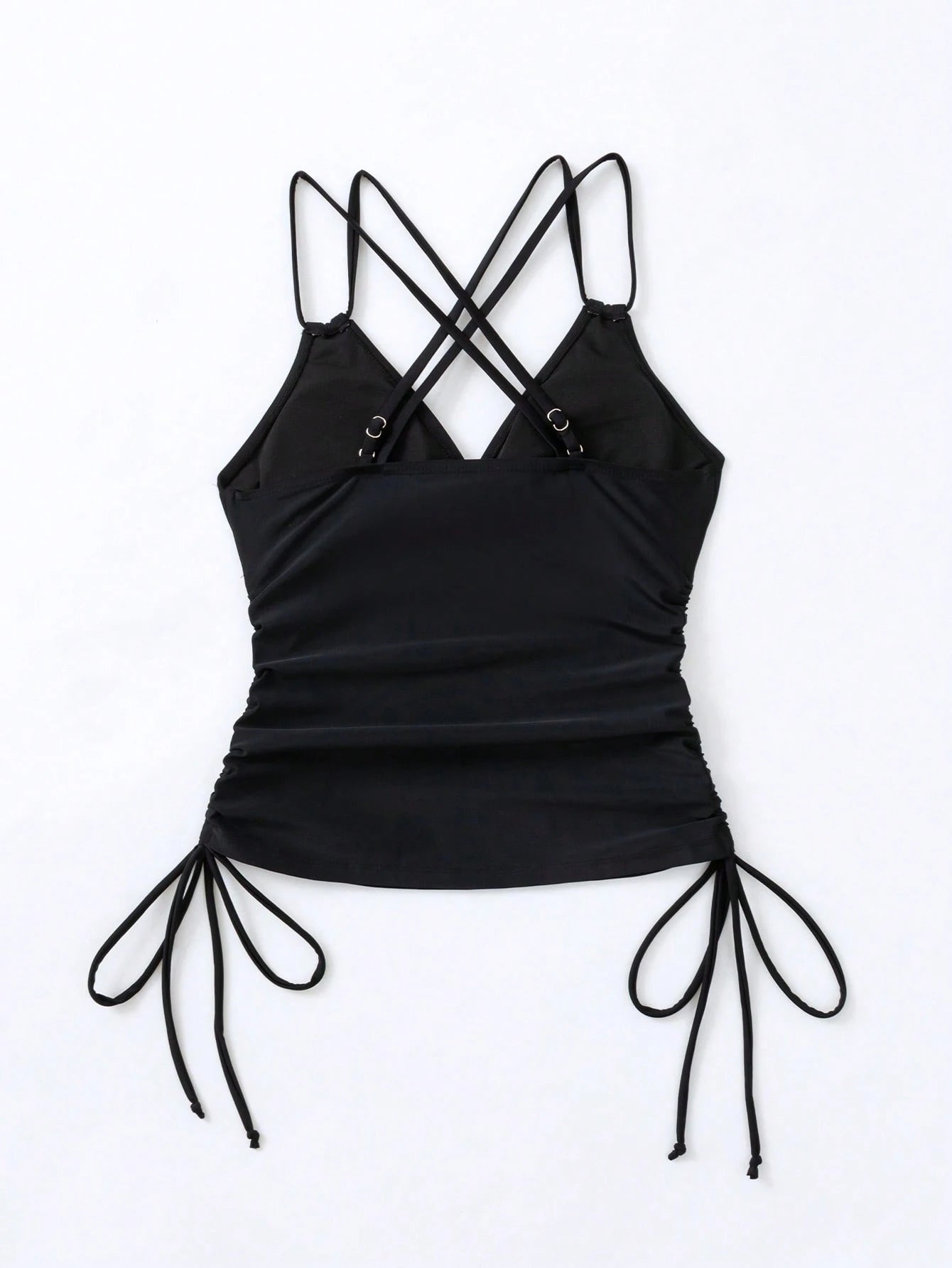 Swim Summer Beach Drawstring Side Criss Cross Backless Tankini Top