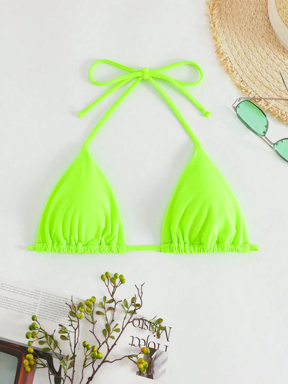 Swim Summer Beach Halter Triangle Neon Bikini Top