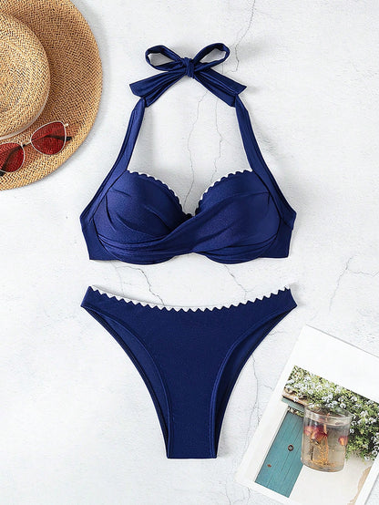 Swim Summer Beach Ladies' Color Block Bikini Set With Trim Carnival