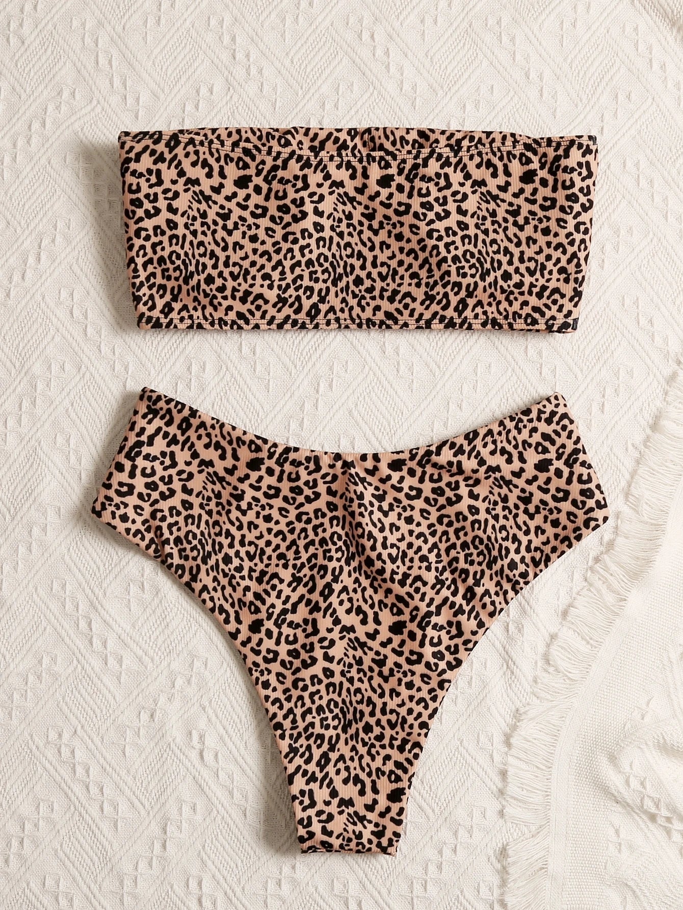 Swim Summer Beach Leopard Bandeau High Waisted Bikini Set