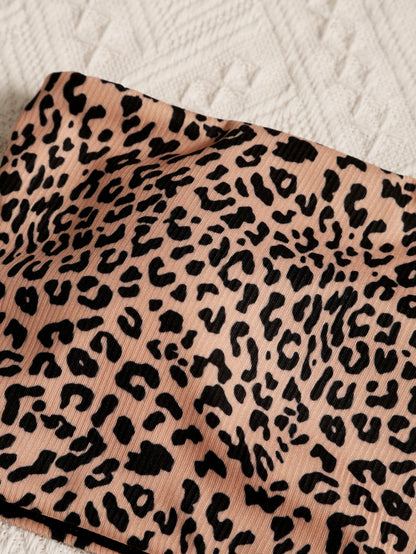 Swim Summer Beach Leopard Bandeau High Waisted Bikini Set