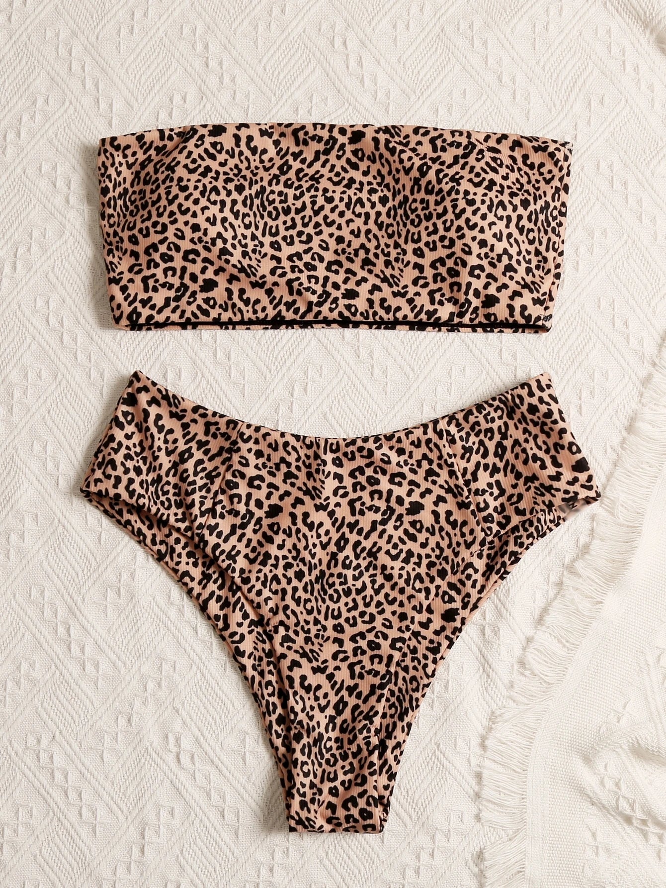 Swim Summer Beach Leopard Bandeau High Waisted Bikini Set