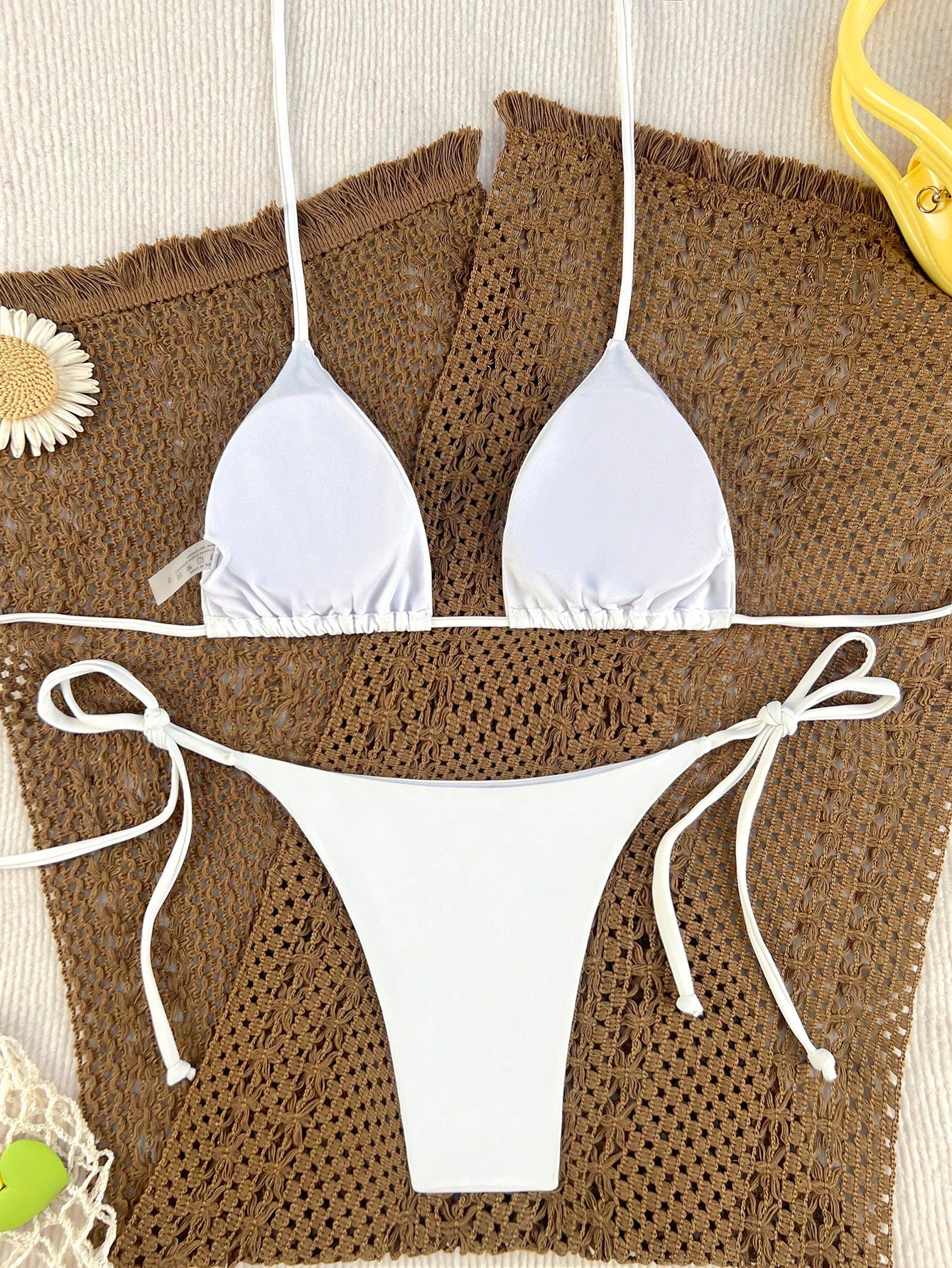 Swim Summer Beach Mono Bikini Set Rib-Knit Triangle Bra & High Cut Bottom 2 Pieces Bikini