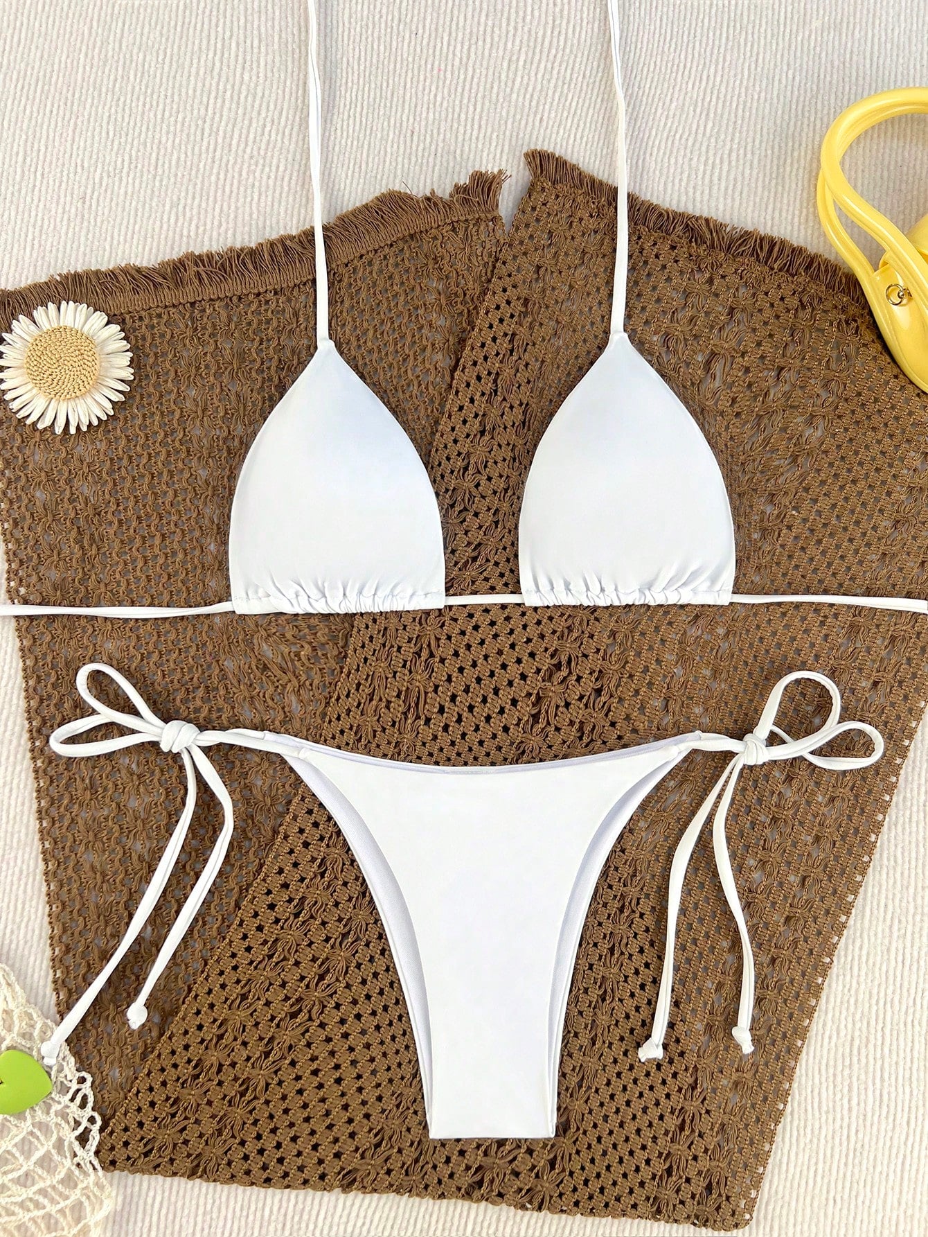 Swim Summer Beach Mono Bikini Set Rib-Knit Triangle Bra & High Cut Bottom 2 Pieces Bikini