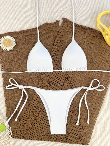 Swim Summer Beach Mono Bikini Set Rib-Knit Triangle Bra & High Cut Bottom 2 Pieces Bikini