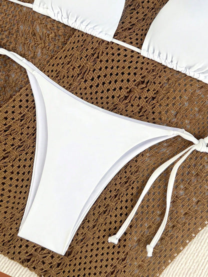 Swim Summer Beach Mono Bikini Set Rib-Knit Triangle Bra & High Cut Bottom 2 Pieces Bikini