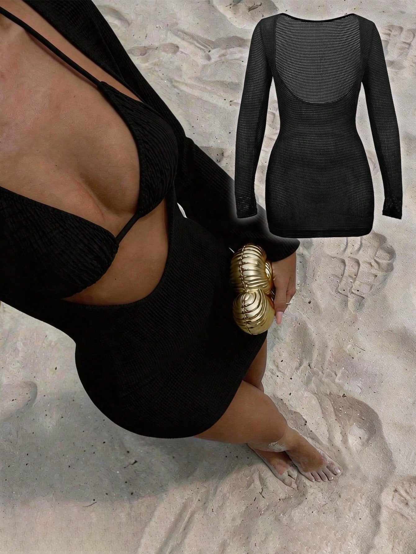 Swim Summer Beach Solid Scoop Neck Cover Up Dress Without Bikini Set