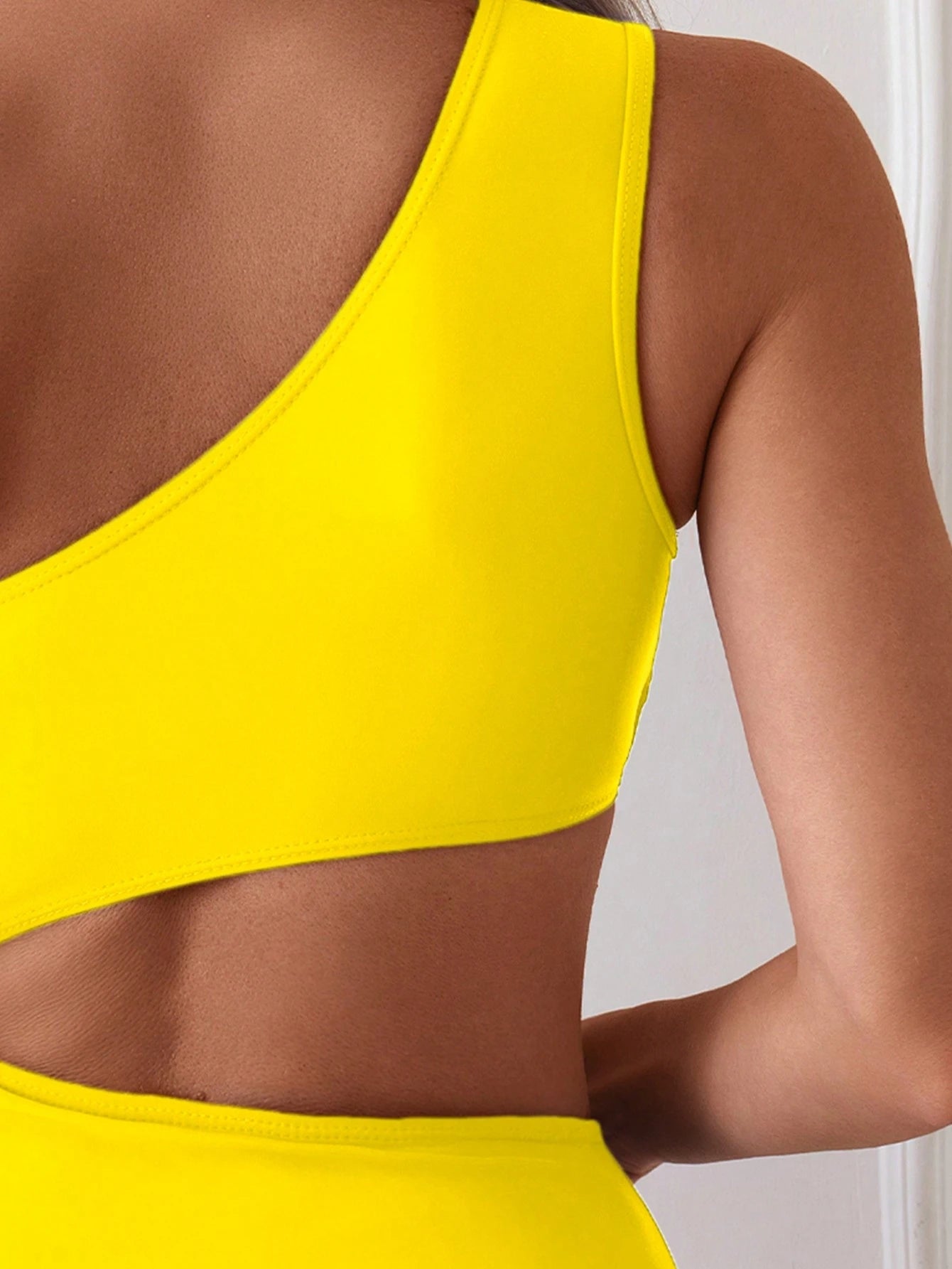 Swim Summer Women Solid Color Asymmetric Neck Sleeveless Slim Fit Casual One Piece Swimsuit