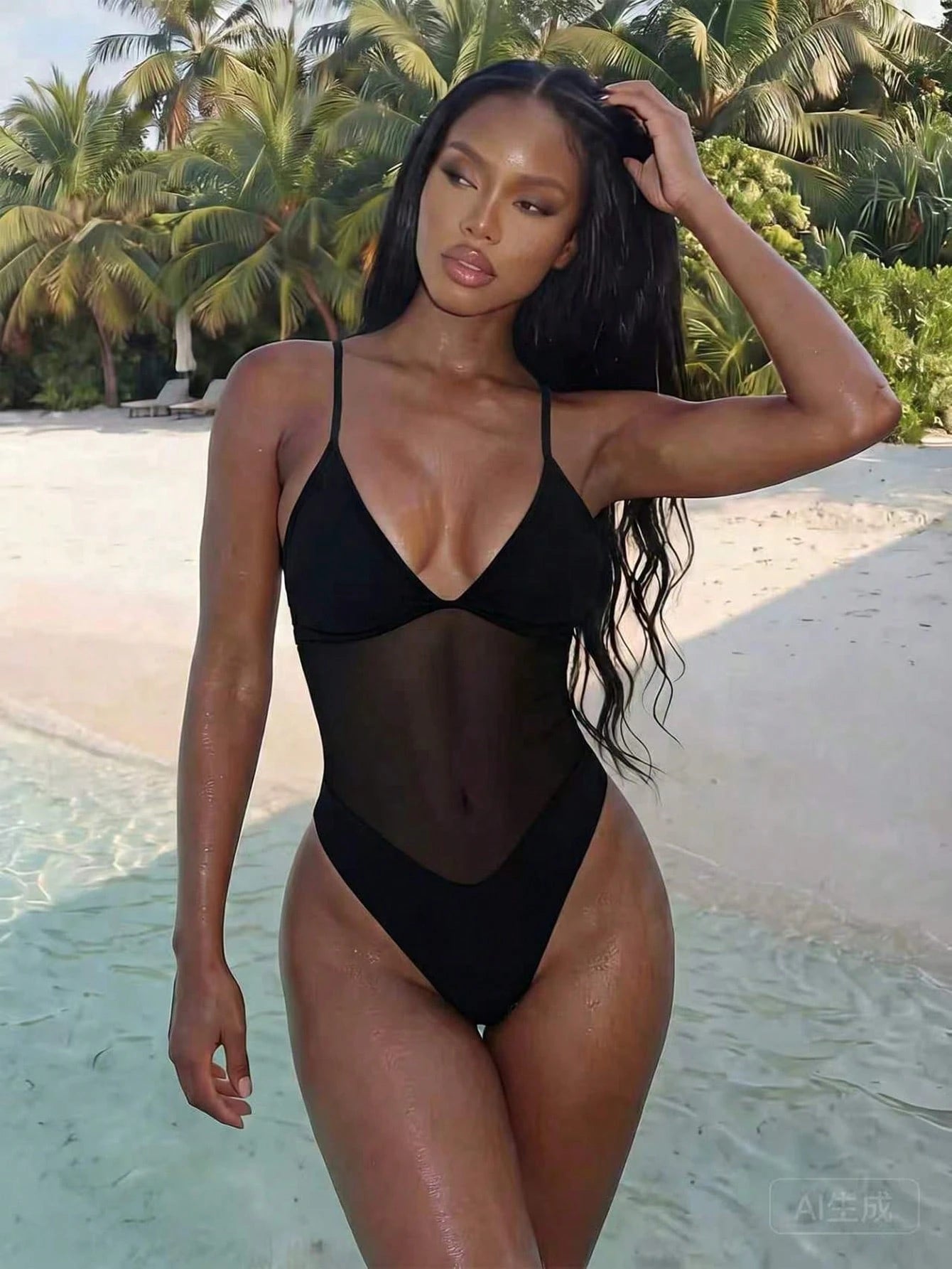 Swim SXY 1pc Women's Sexy Mesh Patchwork Adjustable Strap One-Piece Swimsuit, Slim Fit, Spring/Summer