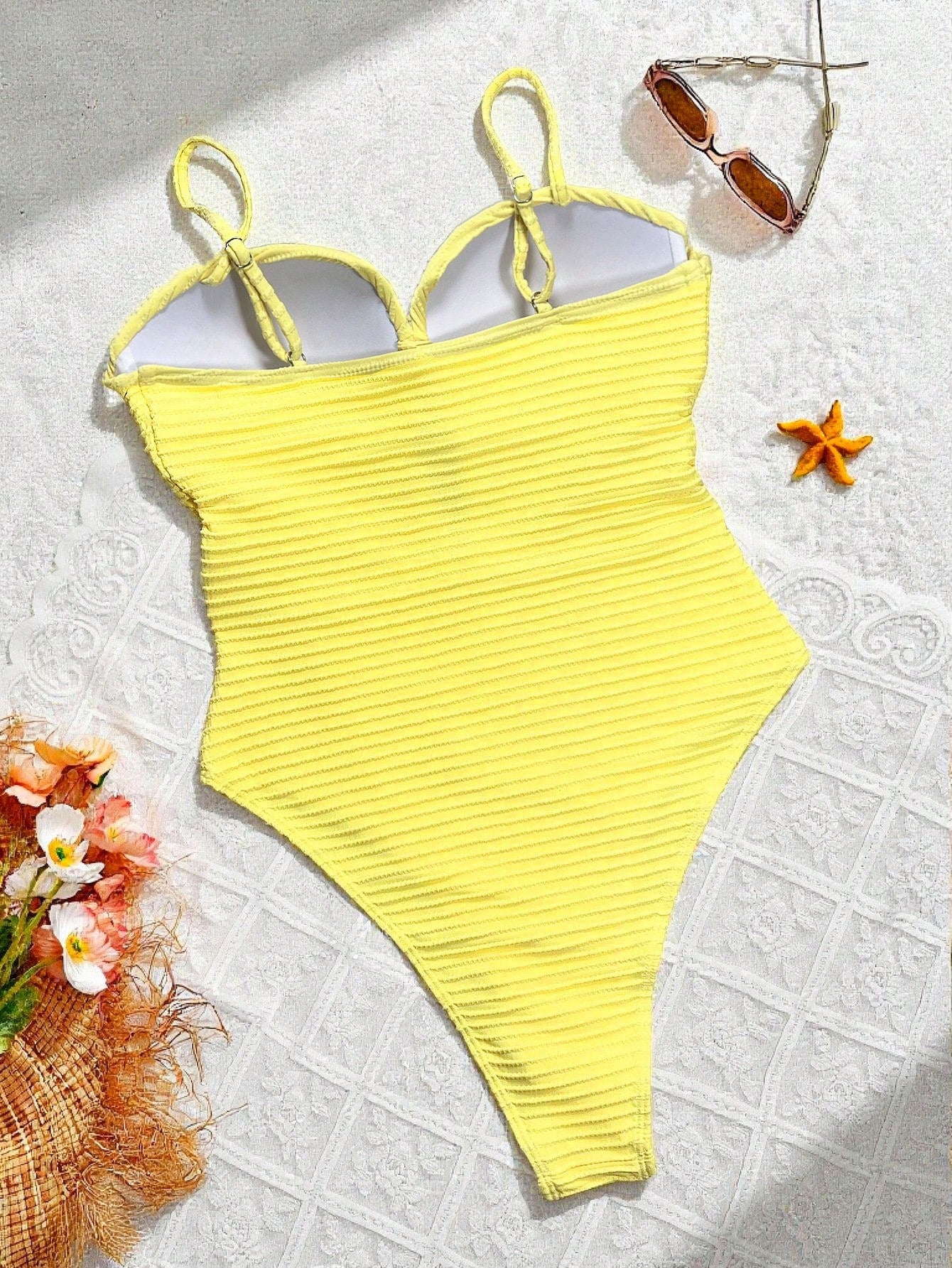 Swim SXY 1pc Women's Solid Color Criss-Cross Design One-Piece Swimsuit, Push Up, Wireless