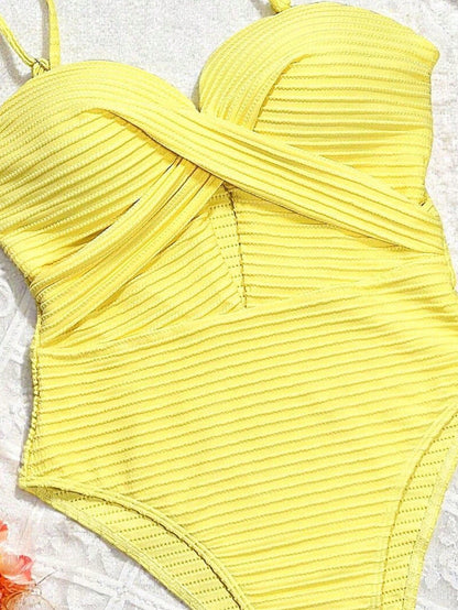 Swim SXY 1pc Women's Solid Color Criss-Cross Design One-Piece Swimsuit, Push Up, Wireless