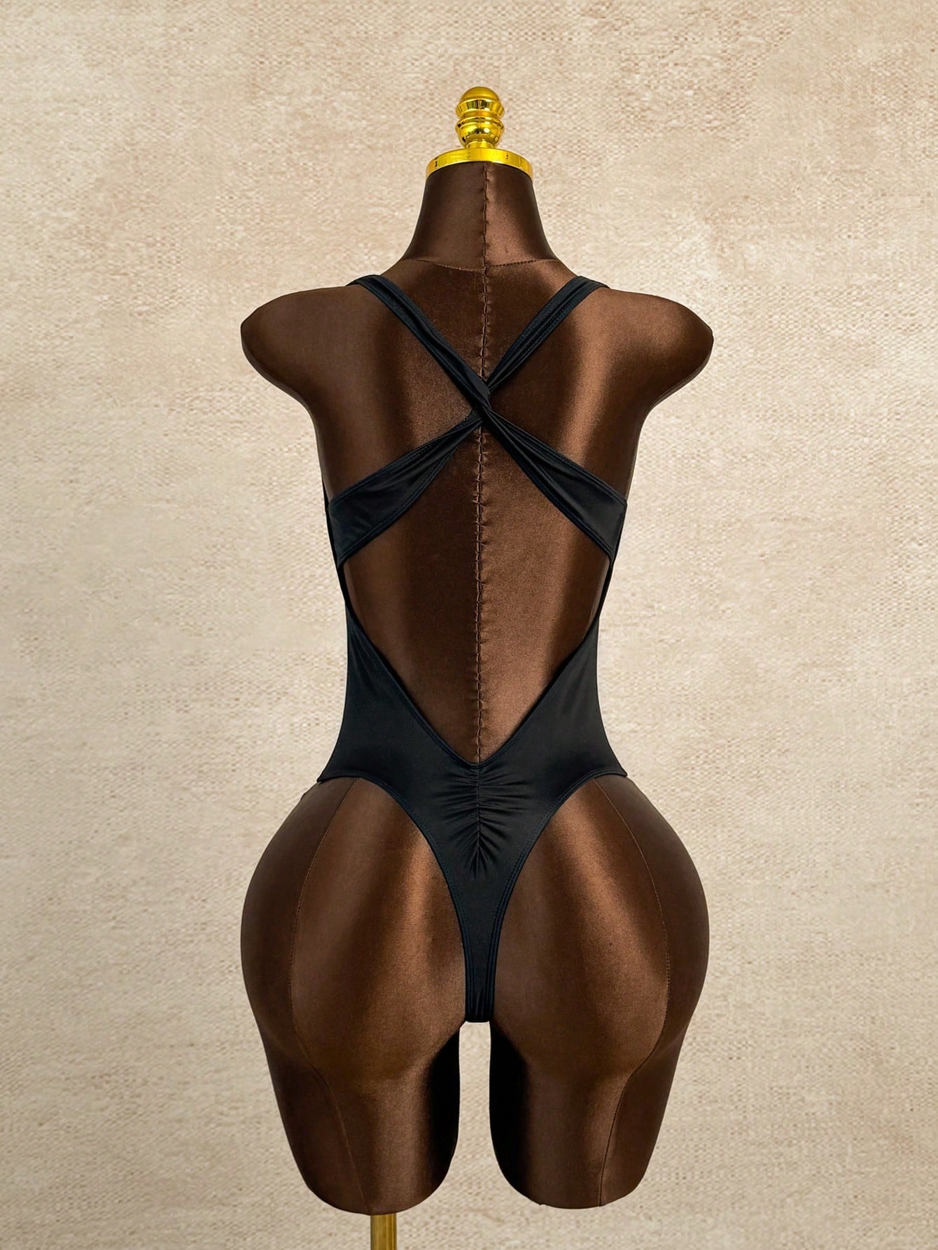 Swim SXY 1pc Women's Solid Color Twist Knot High Neck Criss-Cross Backless One-Piece Swimsuit