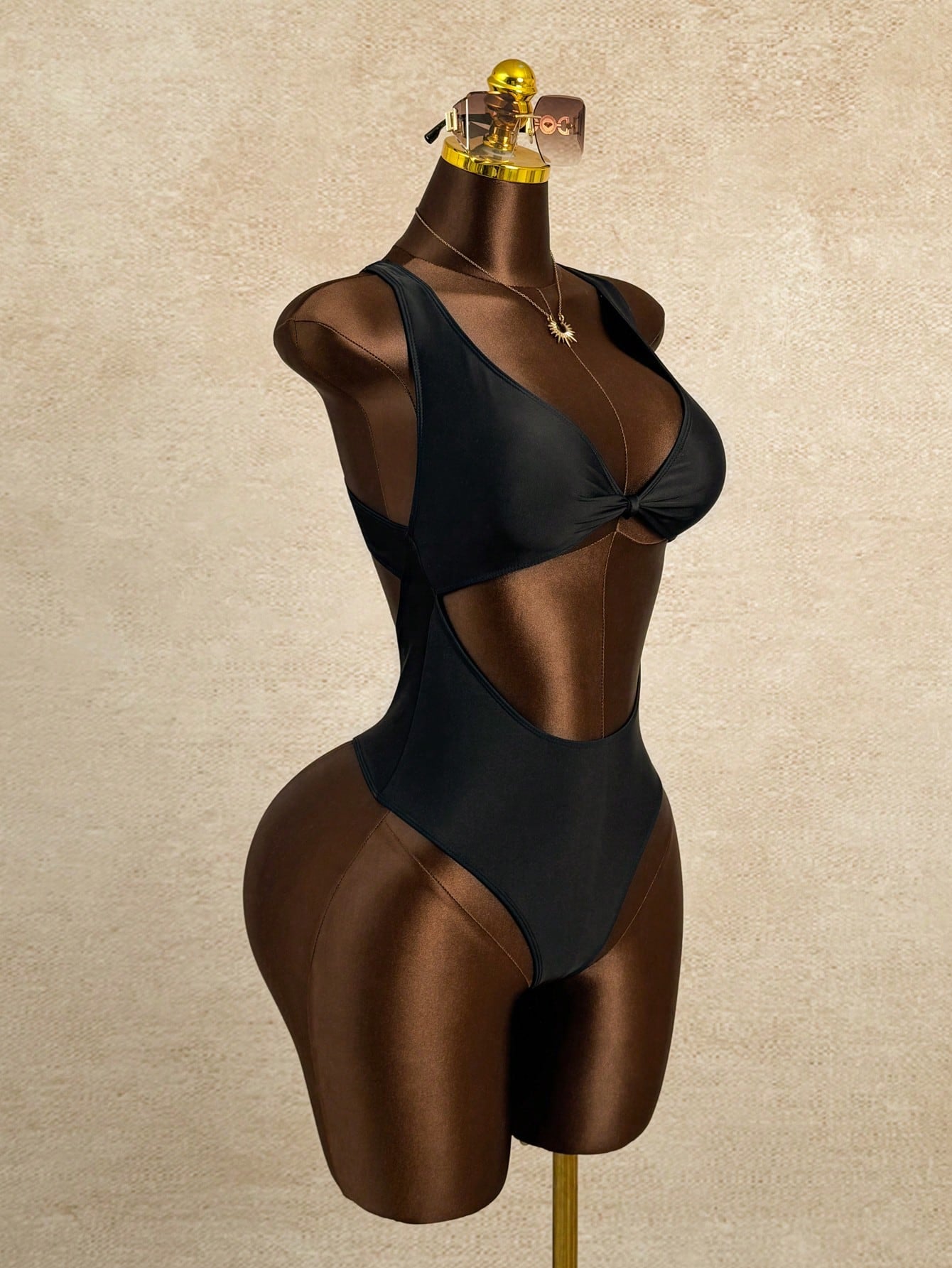 Swim SXY 1pc Women's Solid Color Twist Knot High Neck Criss-Cross Backless One-Piece Swimsuit