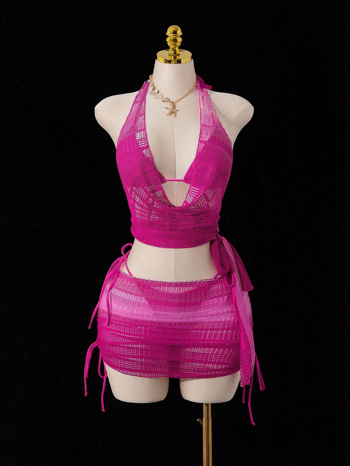 Swim SXY 4pcs Women's New Sexy Bikini Set: Spaghetti Strap Backless Top, Shirt With Side Tie, Side Tie Swim Shorts, Side Tie Mini Skirt, Summer Swimwear