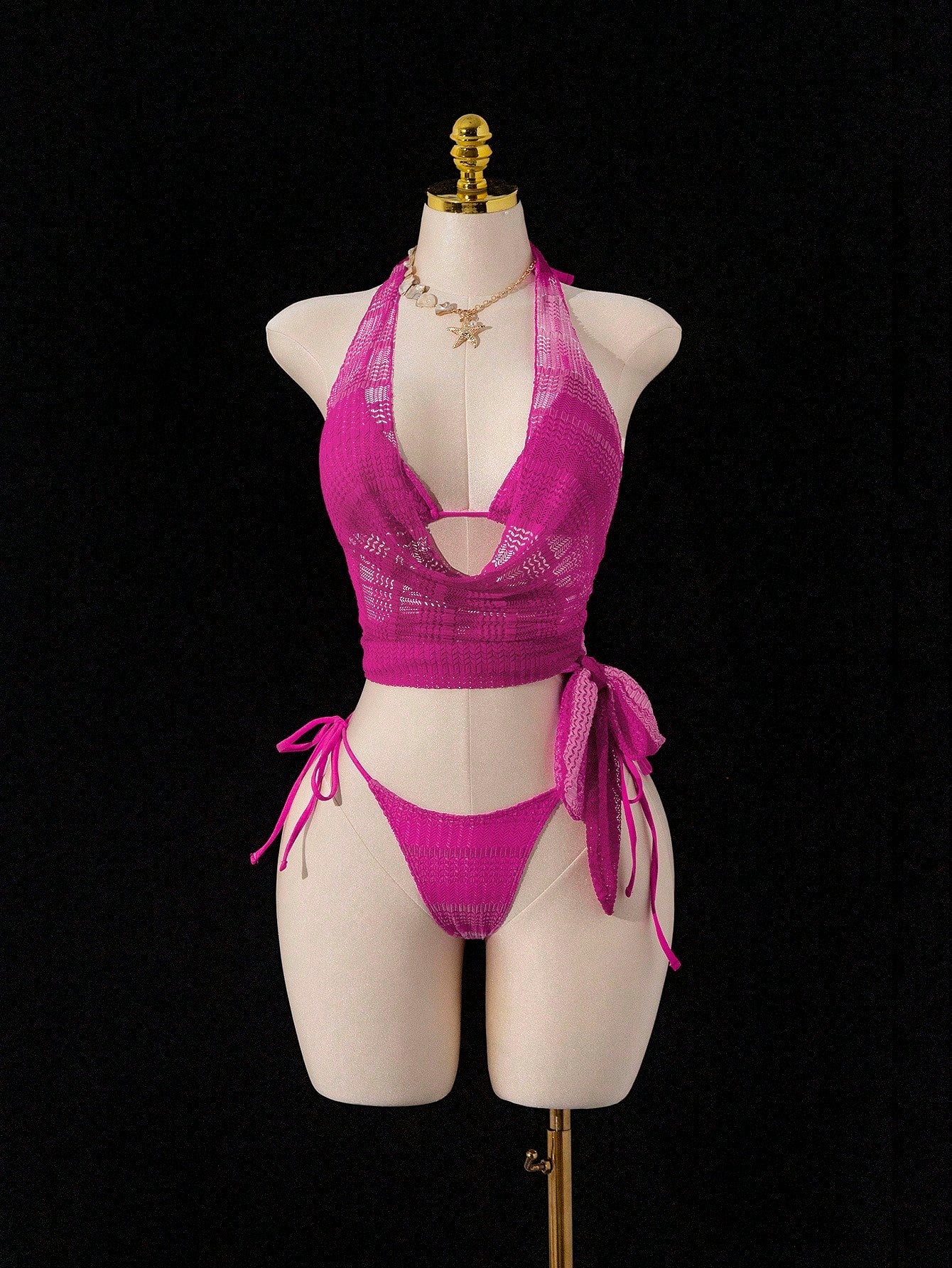 Swim SXY 4pcs Women's New Sexy Bikini Set: Spaghetti Strap Backless Top, Shirt With Side Tie, Side Tie Swim Shorts, Side Tie Mini Skirt, Summer Swimwear