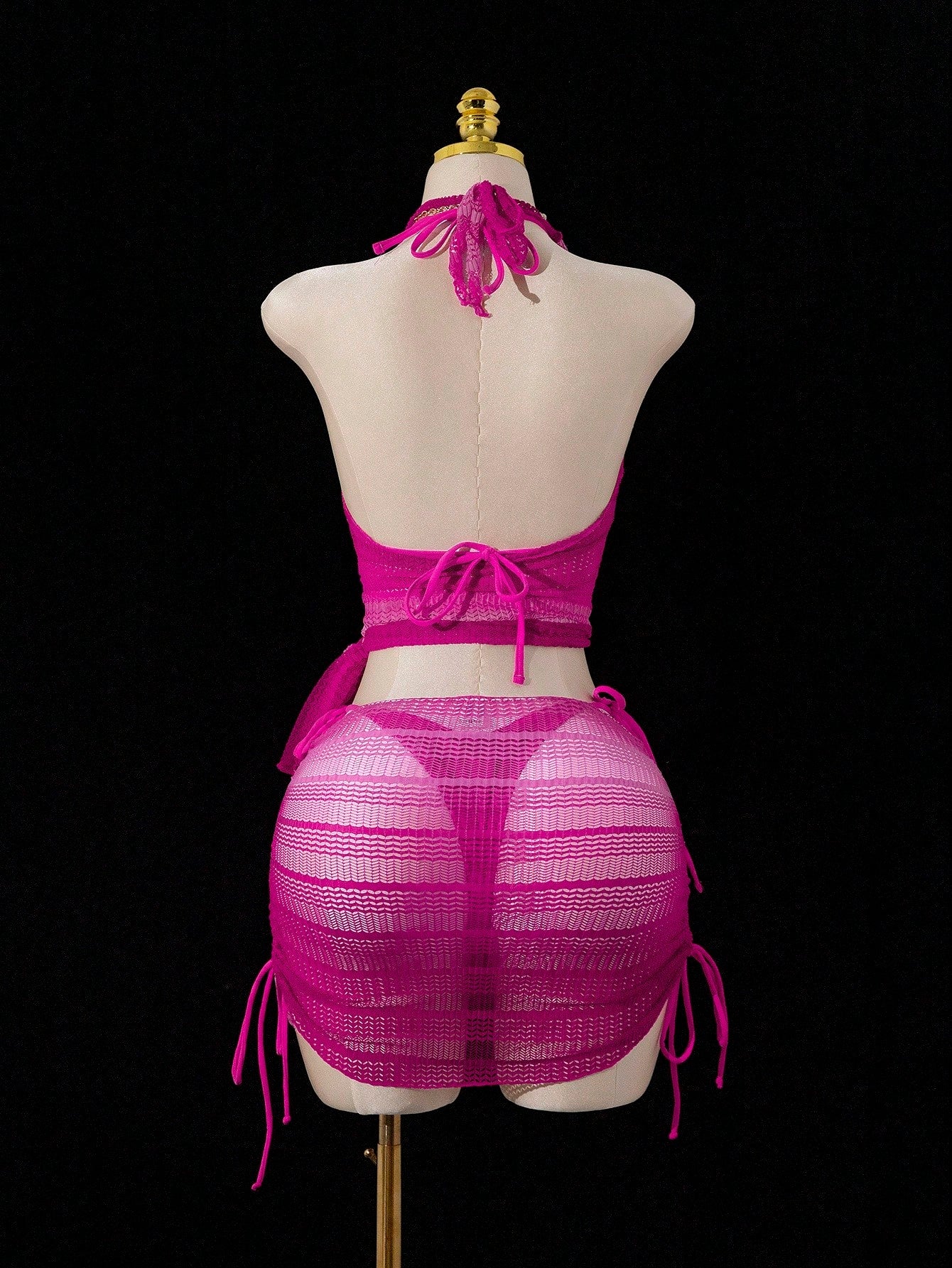Swim SXY 4pcs Women's New Sexy Bikini Set: Spaghetti Strap Backless Top, Shirt With Side Tie, Side Tie Swim Shorts, Side Tie Mini Skirt, Summer Swimwear