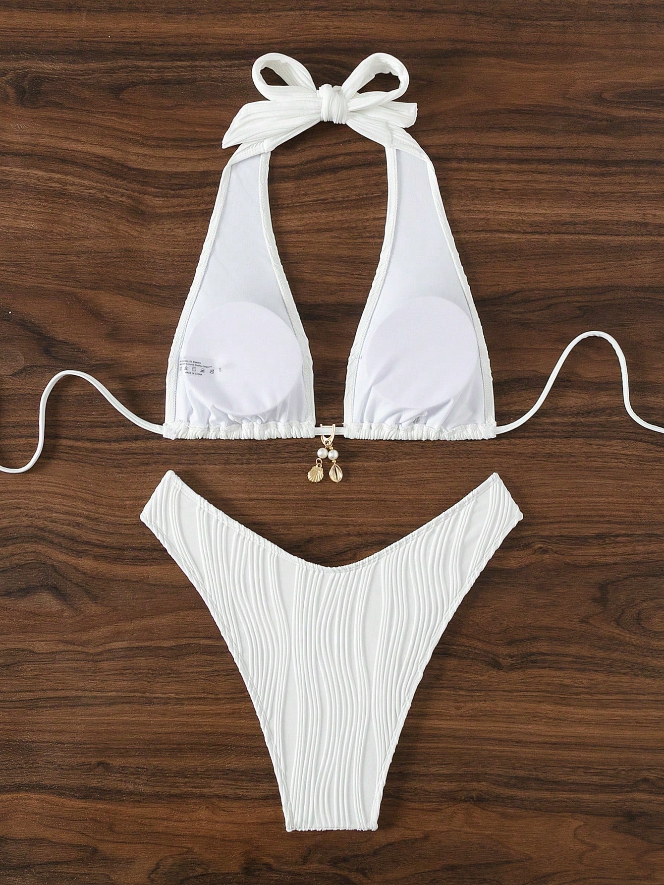 Swim SXY Blue And White Vertical Striped Halter Triangle Bikini Set, Halter Tie Design To Flatter Shoulder And Neckline, Triangle Cup Style Friendly For Small Busts With Natural Push-Up Effect, High-C