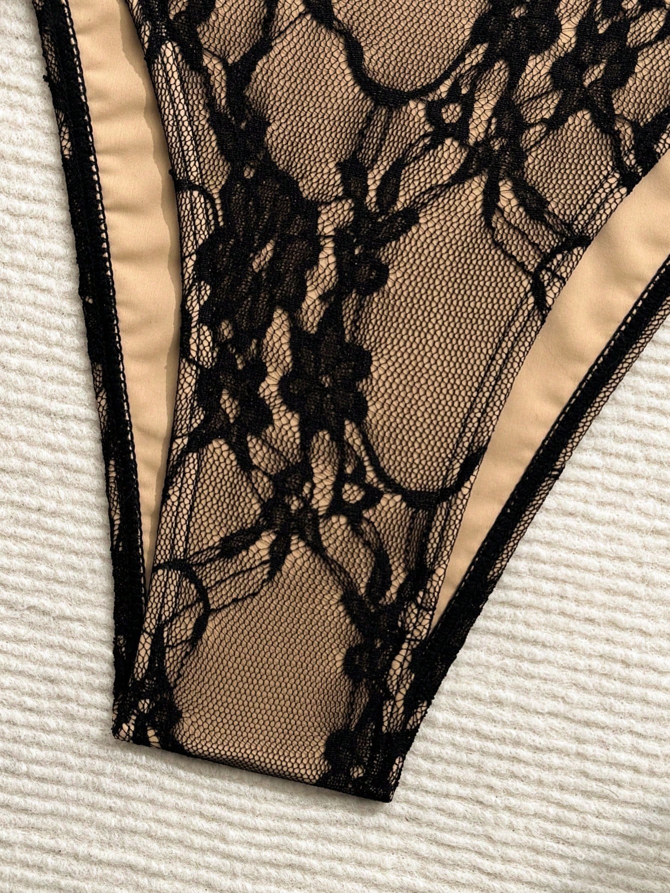 Swim SXY French Lace Halter One-Piece Swimsuit, Sexy Deep V Backless Tie-Up Design, Sensual Resort Bikini