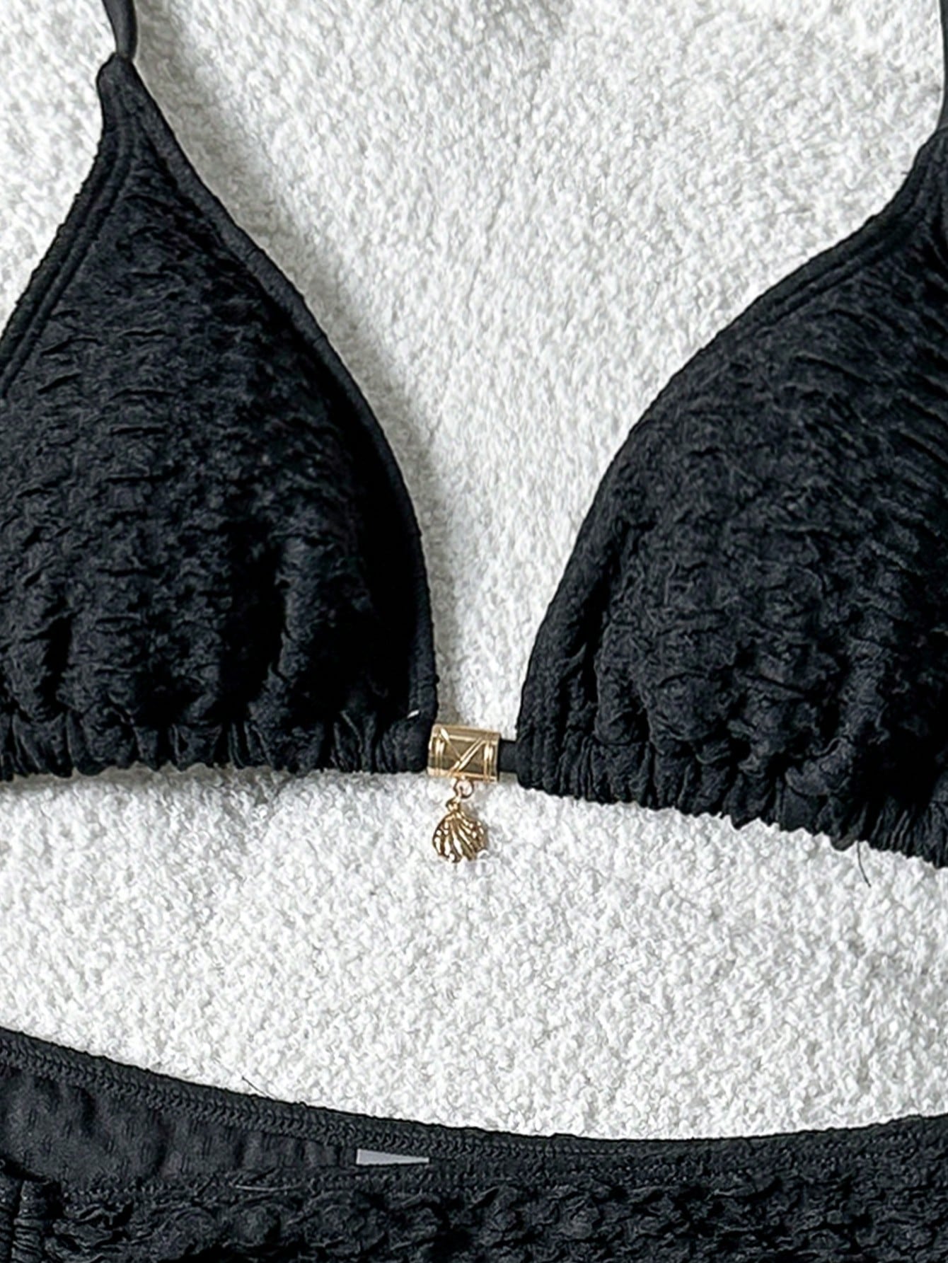 Swim SXY Knitted Jacquard Fabric Halter Tie Metal Pendant Bikini & Mini Skirt 3 Pieces Set