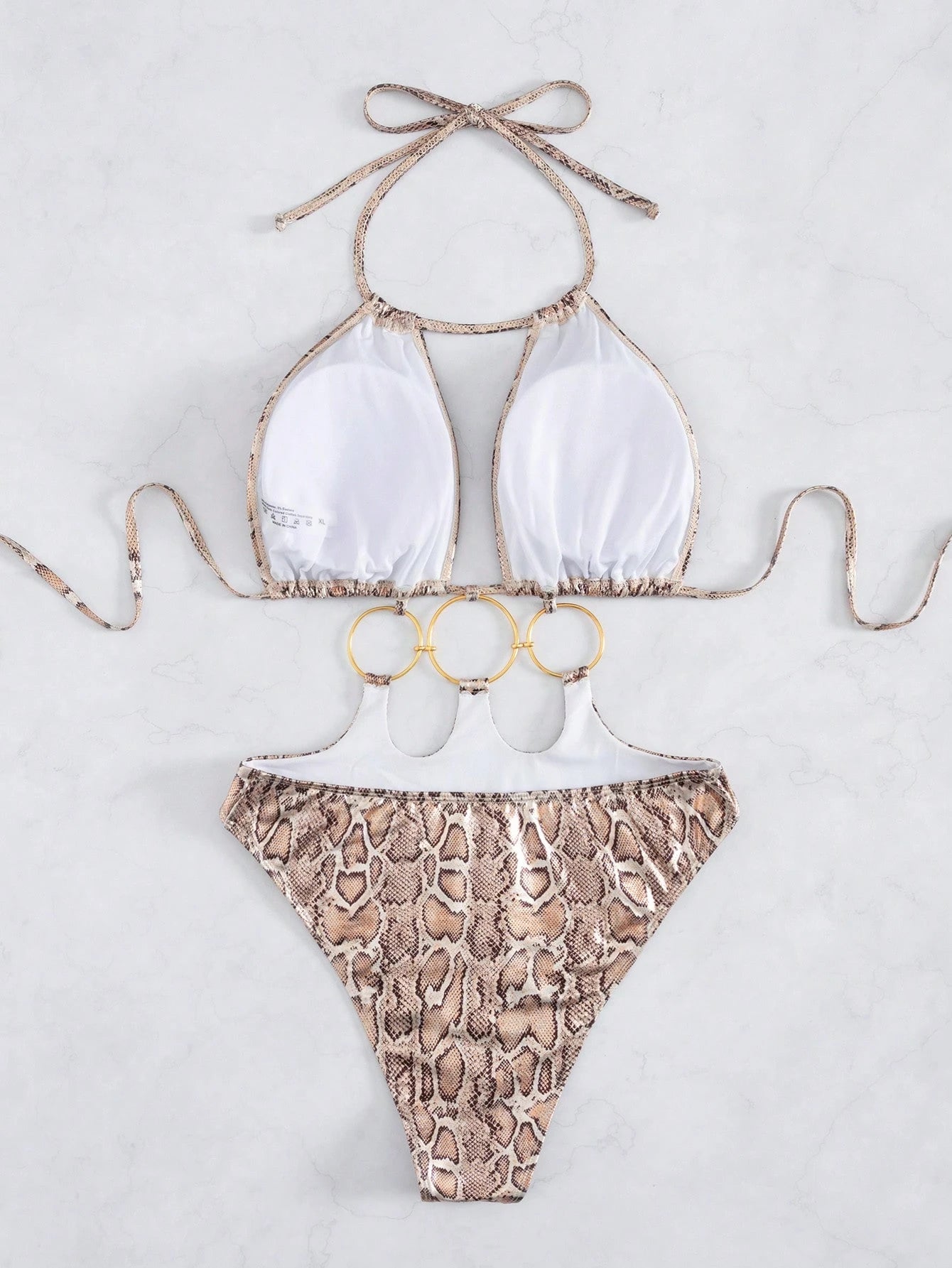 Swim SXY New European & American Women Snake Skin Pattern Special Material Ring Shoulder Strap Sexy One-Piece Swimsuit For Summer Beach Vacation