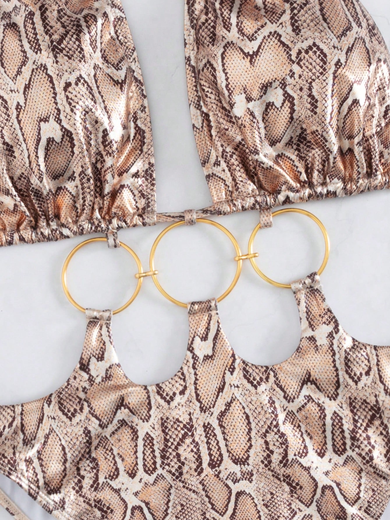 Swim SXY New European & American Women Snake Skin Pattern Special Material Ring Shoulder Strap Sexy One-Piece Swimsuit For Summer Beach Vacation
