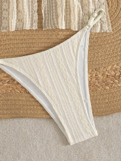 Swim SXY Plain Textured Halter Bikini Set With Metal Disc Decor