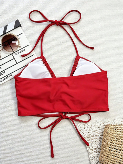Swim SXY Solid Color Backless Halter Neck Swimsuit Top