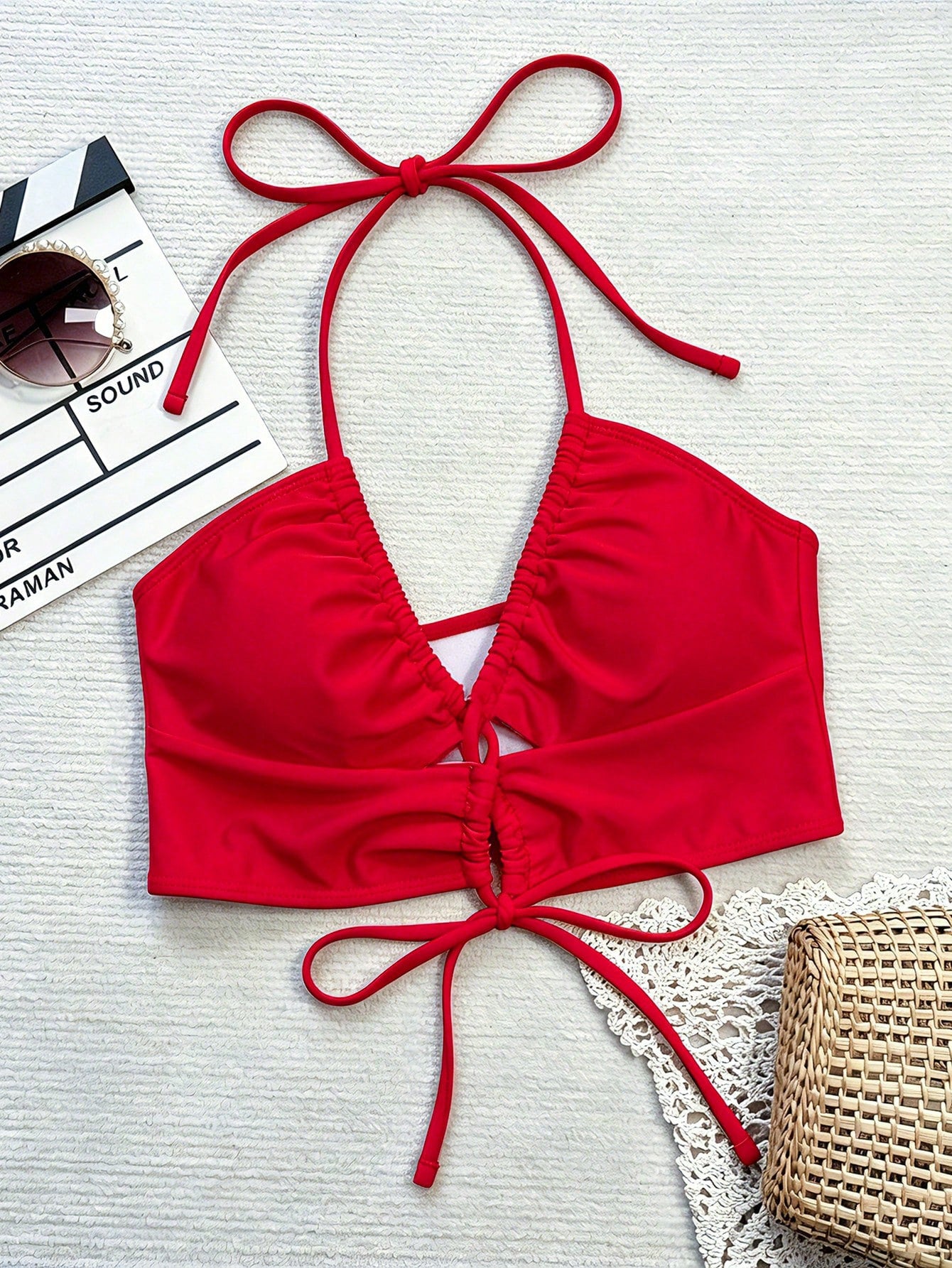 Swim SXY Solid Color Backless Halter Neck Swimsuit Top
