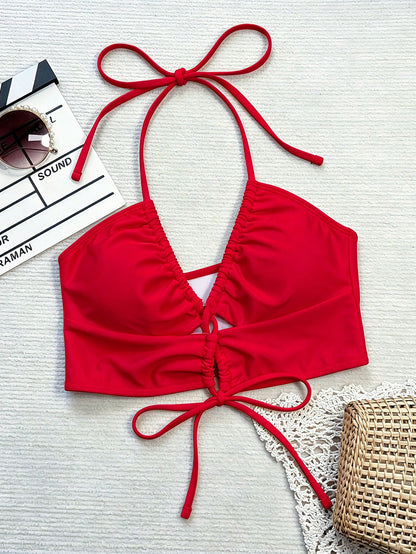Swim SXY Solid Color Backless Halter Neck Swimsuit Top