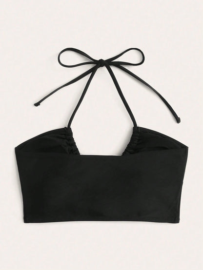 Swim SXY Solid Color Backless Halter Neck Swimsuit Top
