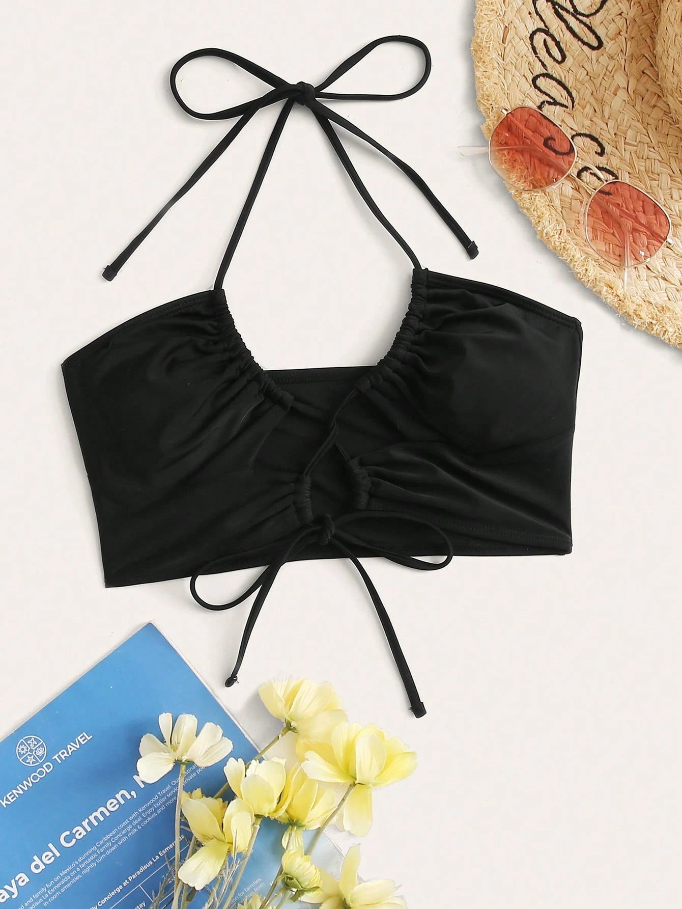 Swim SXY Solid Color Backless Halter Neck Swimsuit Top