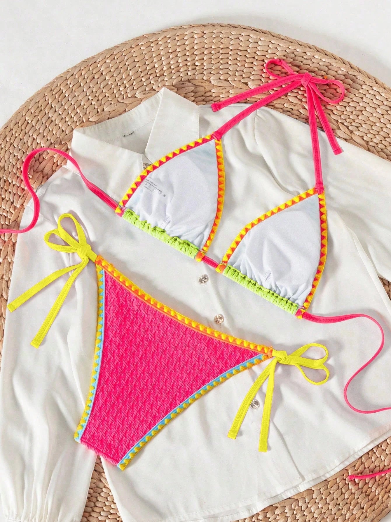 Swim SXY Springbreak Women Beachwear Summer Bikini Set, Colorblock Crisscross Strap Top And Side Tie Bottoms, Sexy 2 Pieces Swimsuit Outfit, Festival Boho