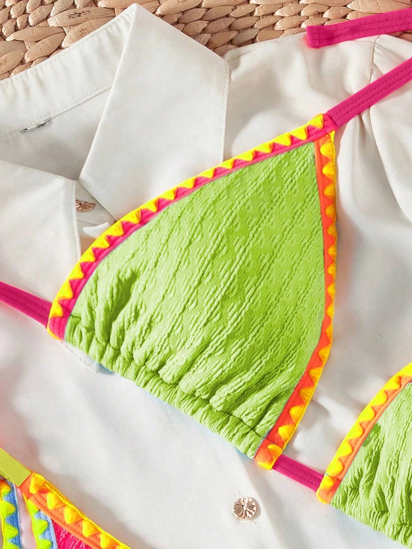 Swim SXY Springbreak Women Beachwear Summer Bikini Set, Colorblock Crisscross Strap Top And Side Tie Bottoms, Sexy 2 Pieces Swimsuit Outfit, Festival Boho