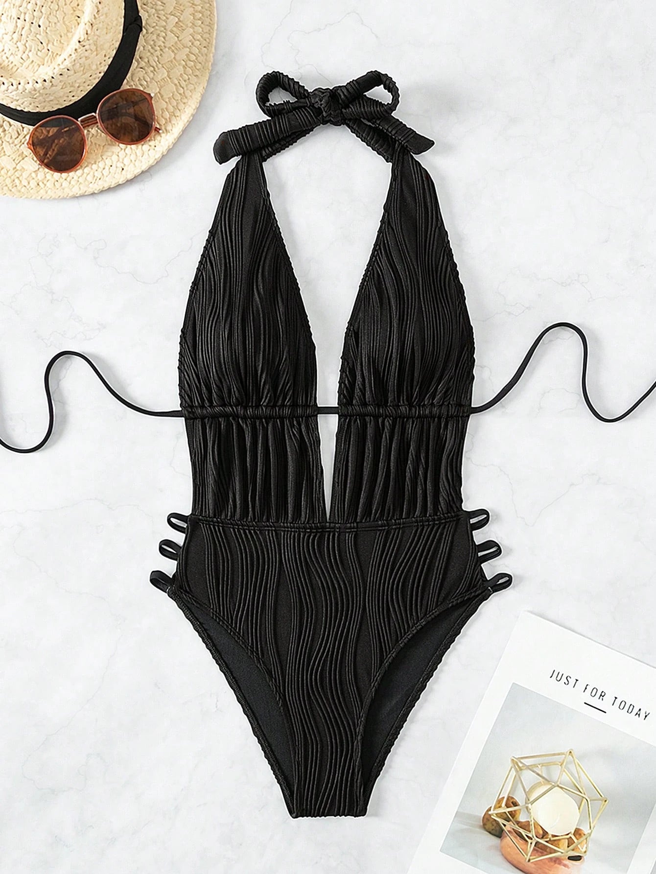 Swim SXY Summer Beach Ladies' Solid Color Open Back One-Piece Swimsuit