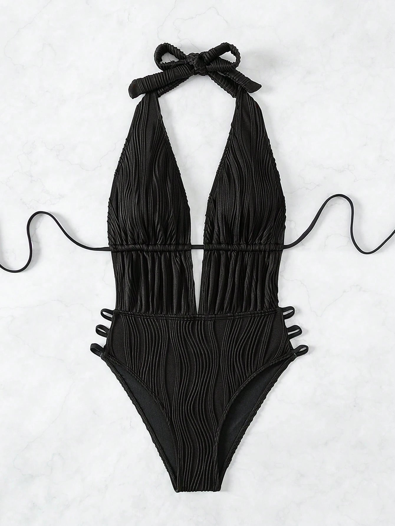 Swim SXY Summer Beach Ladies' Solid Color Open Back One-Piece Swimsuit