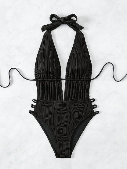 Swim SXY Summer Beach Ladies' Solid Color Open Back One-Piece Swimsuit