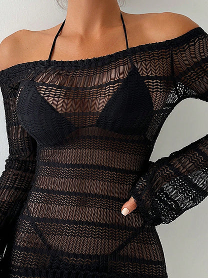 Swim SXY Summer Beach Women's Off-Shoulder Hollow Out Cover Up