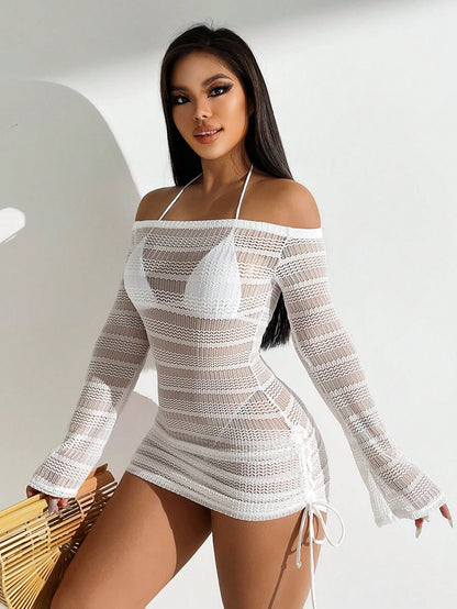 Swim SXY Summer Beach Women's Off-Shoulder Hollow Out Cover Up