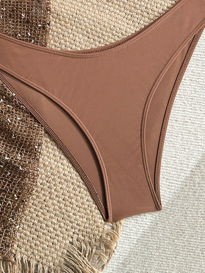 Swim SXY Women's 3-Piece Sequin Bikini Set With Cover Up,Glitter Net Fabric Swimwear For Summer,Casual,Beach,Holiday,Vacation,Holiday,Champagne Rave Outfits